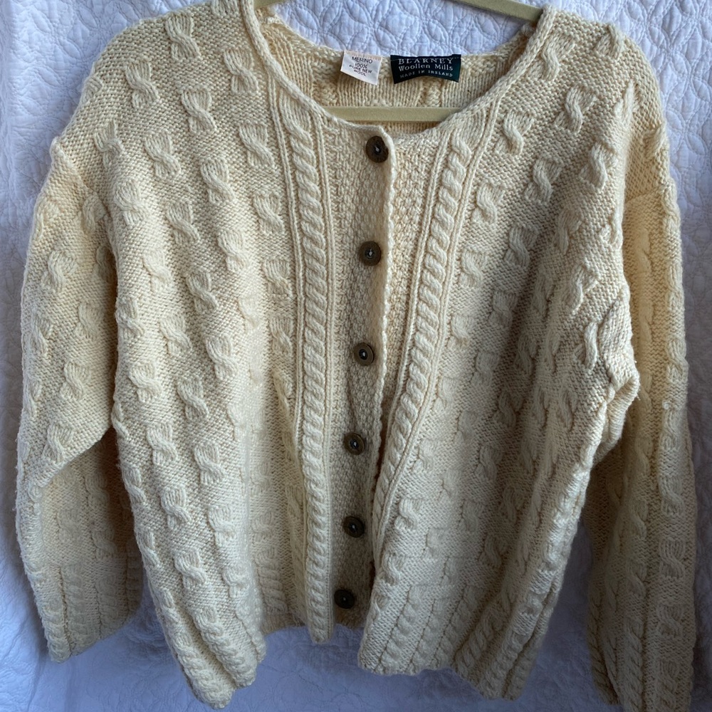 Handmade Irish Merino Wool Cable-knit Cardigan